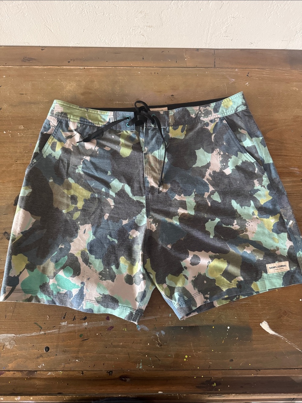 Banks Journal Blue Green Camo Swim Trunks 34/36